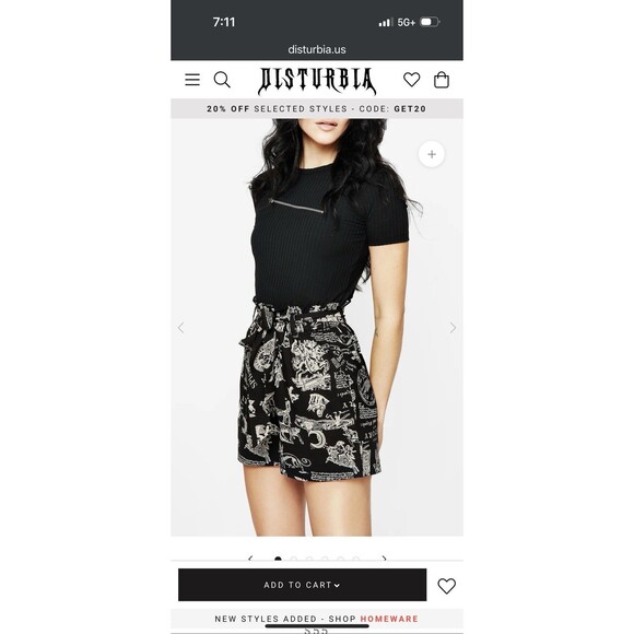 Disturbia Heresy Paperbag Shorts Witchcraft Print Size 2 NWT Black - Picture 5 of 6